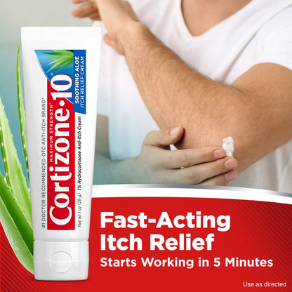 Cortizone-10 Maximum Strength Soothing Aloe Itch Relief Cream, 1% Hydrocortisone, Fast-Acting, Anti-Itch Cream for Bug Bites, Rash, Eczema, Psoriasis, Poison Ivy, Oak, Sumac & More, 1 Oz