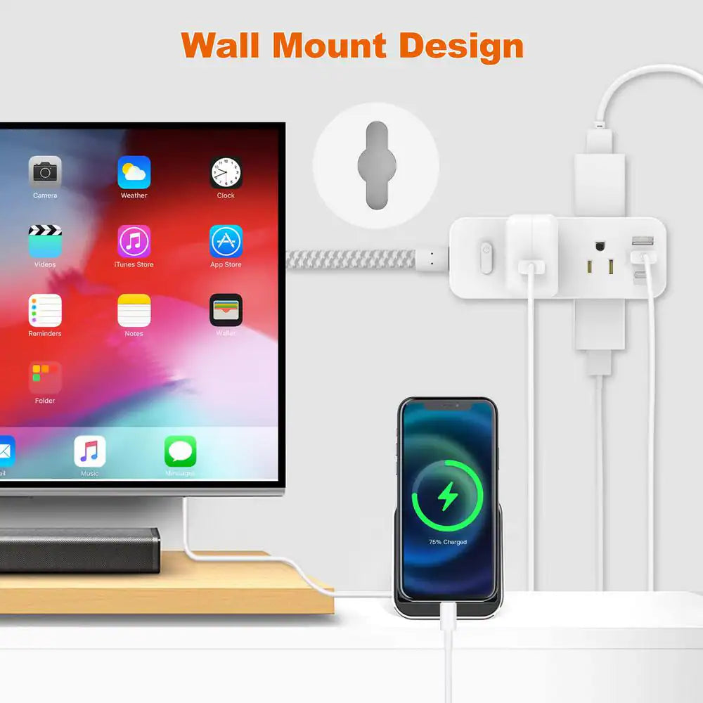 6-Outlet Surge Protector Power Strip with 3 USB Ports and 1 USB-C Outlet, 3-Sided Outlet Extender