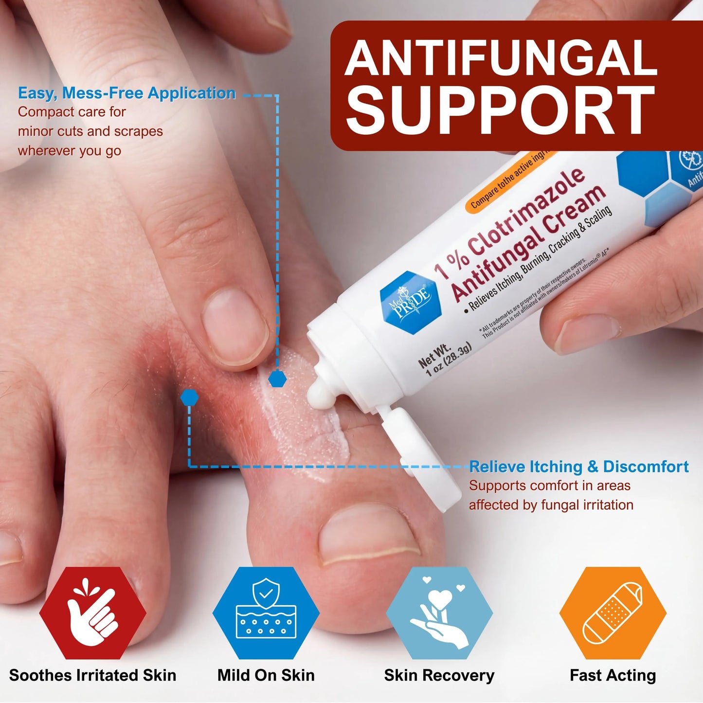 (2 Pack) MED PRIDE Antifungal Cream 1% Clotrimazole – Antifungal Ointment for Jock Itch, Athlete’S Foot & Ringworm, Foot Fungus Treatment Relieves Itching 1Oz