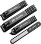 Nail Clippers Set Black Stainless Steel Nail Cutter& Sharp Oblique Toe Nail Clipper & Nail File 4 Pieces, Men and Women Suitable for Gifts.