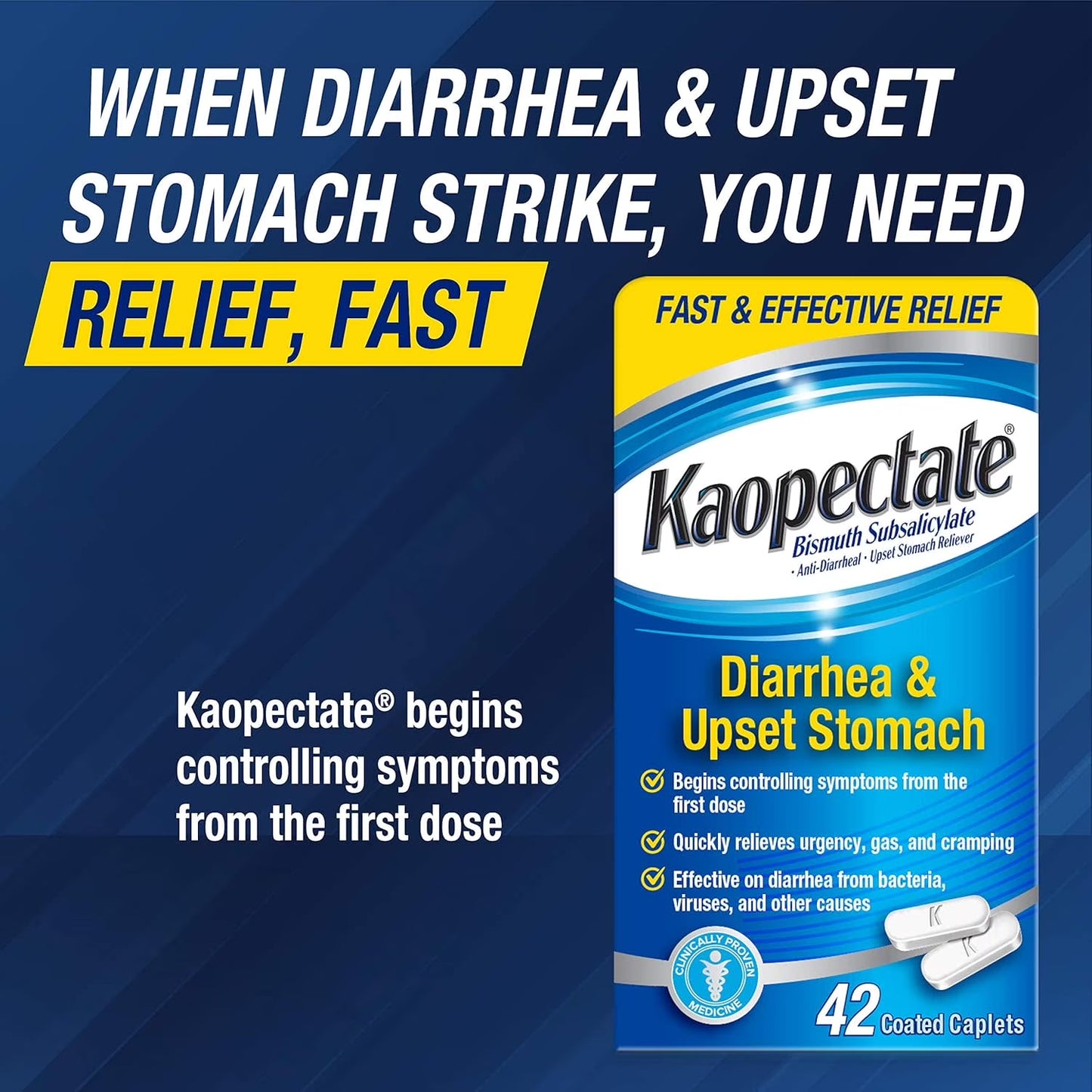 Multi-Symptom Anti-Diarrheal and Upset Stomach Reliever, 42 Count