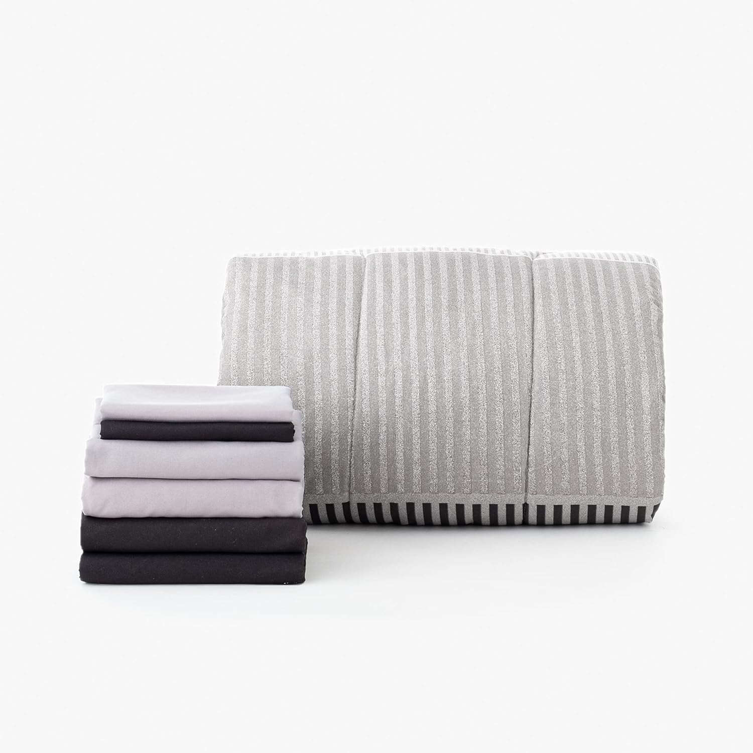 Preferred Dorm Essentials 23-Piece Twin XL Value Pack | Comforter, Sheet Set, Mattress Pad, Topper, Towels, Organization, and Storage | Preston Black and Gray | Graphic Black, Gray, and White