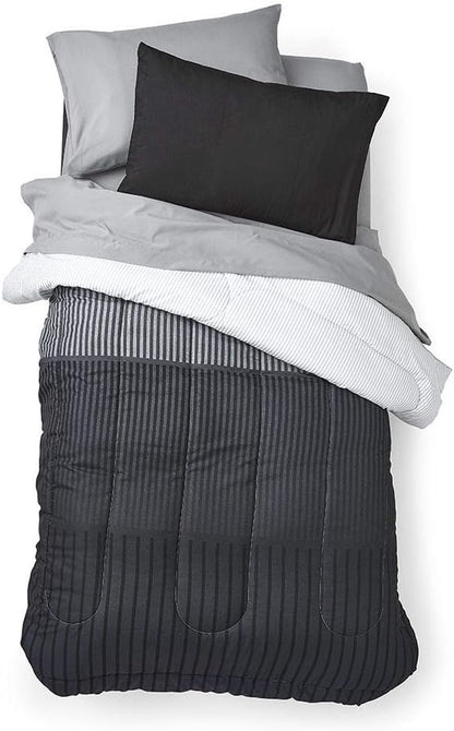 Preferred Dorm Essentials 23-Piece Twin XL Value Pack | Comforter, Sheet Set, Mattress Pad, Topper, Towels, Organization, and Storage | Preston Black and Gray | Graphic Black, Gray, and White