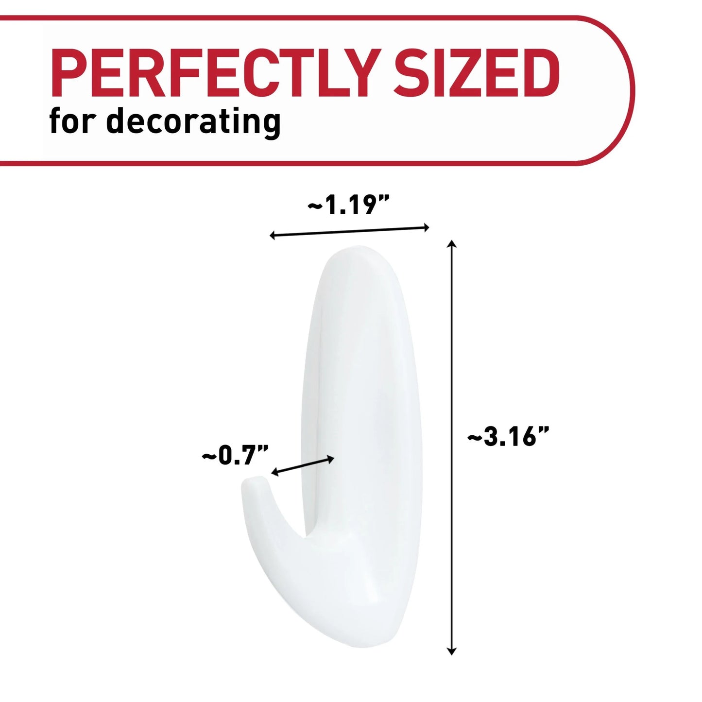 Medium Designer Hooks, White, 8 Wall Hooks, Damage-Free Hanging