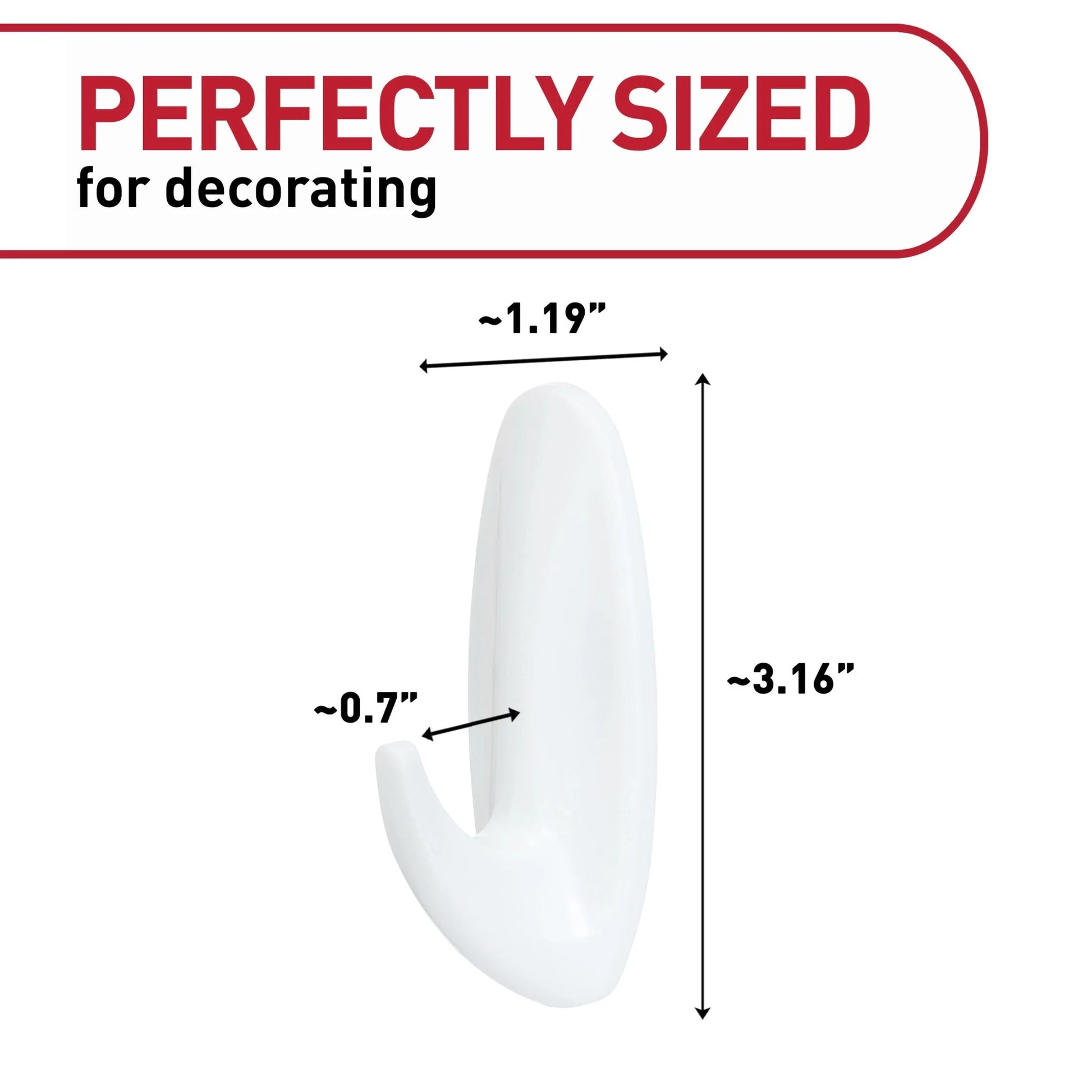 Medium Designer Hooks, White, 8 Wall Hooks, Damage-Free Hanging