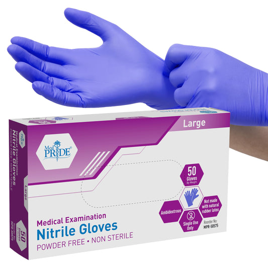 MED PRIDE Nitrile Medical Exam Gloves Large [Box of 50]- Disposable Powder Latex-Free Surgical Gloves for Doctors Nurses Hospital Home Use