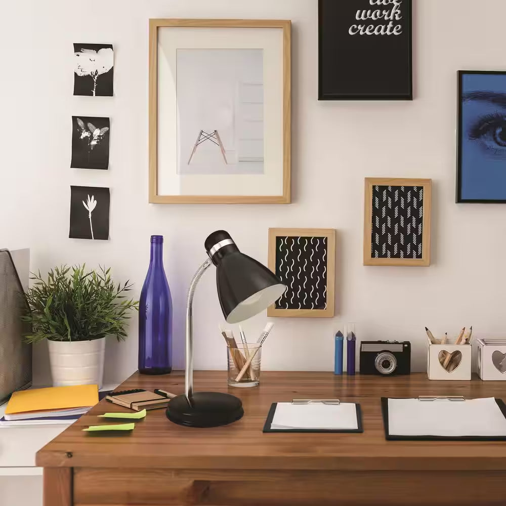 13-Inch Black Classic Desk Lamp with Included LED Light Bulb