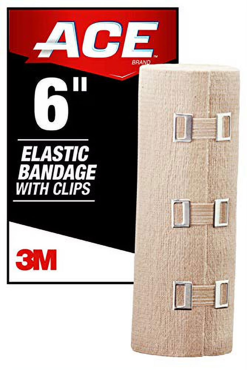 6 Inch Elastic Bandage with with Clips, Beige, Great for Chest and More, 1 Count