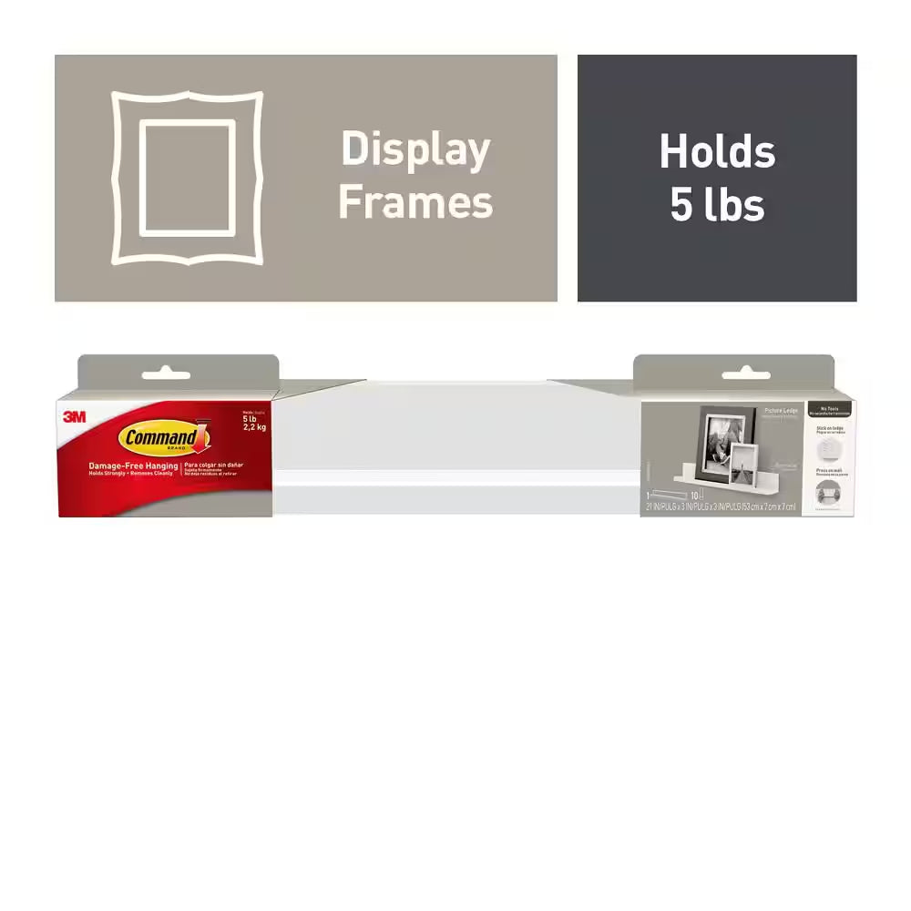 Picture Ledge, Quartz, Damage Free Decorating, 1 Ledge and 10  Strips