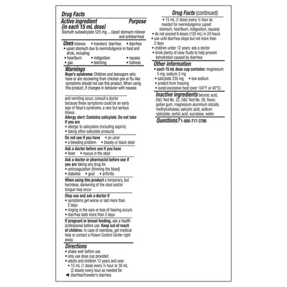 Bismol ULTRA Liquid, Fast 5-Symptom Stomach Relief, Upset Stomach Relief, 8 Oz