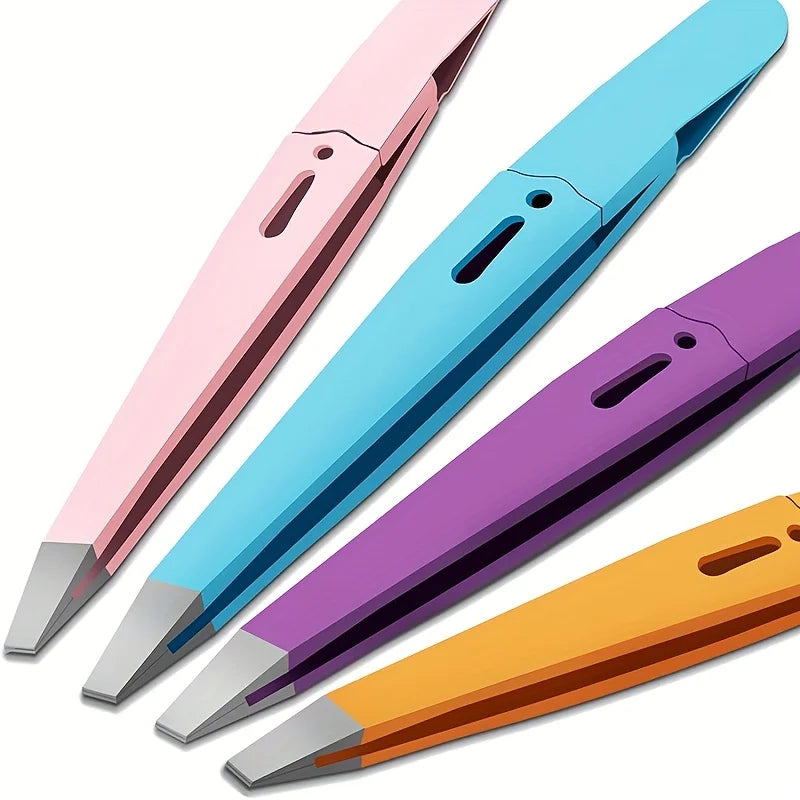 Stainless Steel Eyebrow Tweezers Hollow Colored Tweezers Multi-Purpose Slanted Mouth Tweezers Beard Removal Eyebrow Clip