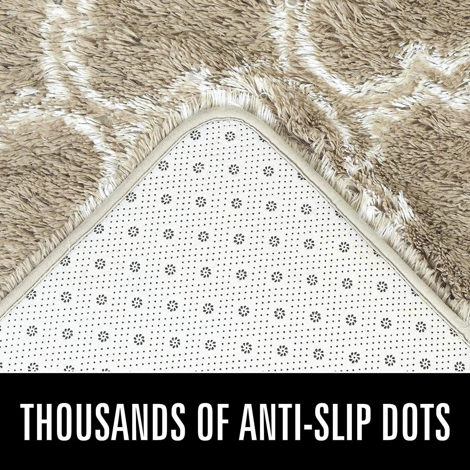Geometric Plush Shag Area Rug - Soft Moroccan Carpet for Bedroom and Living Room, 8x10 Ft, Beige/White