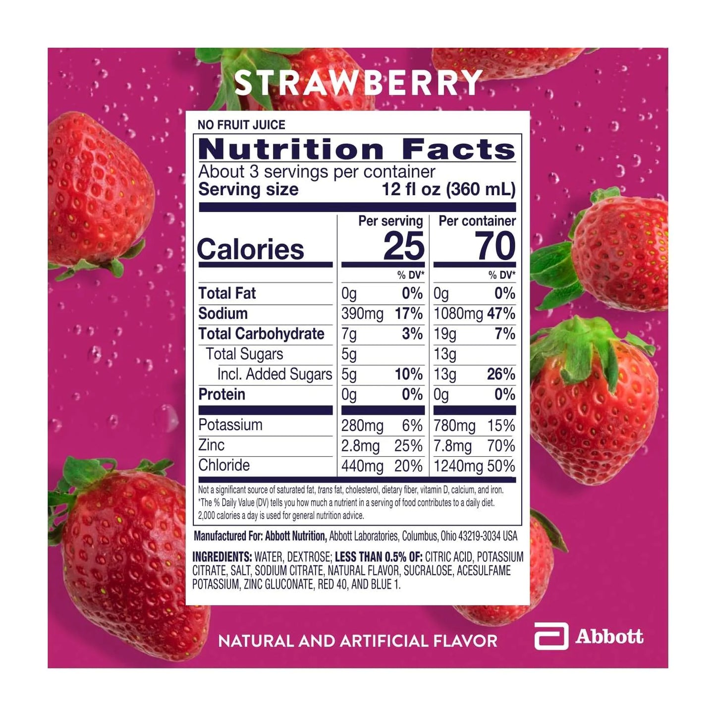 (2 Pack)  Electrolyte Drink, Strawberry, 1 Liter