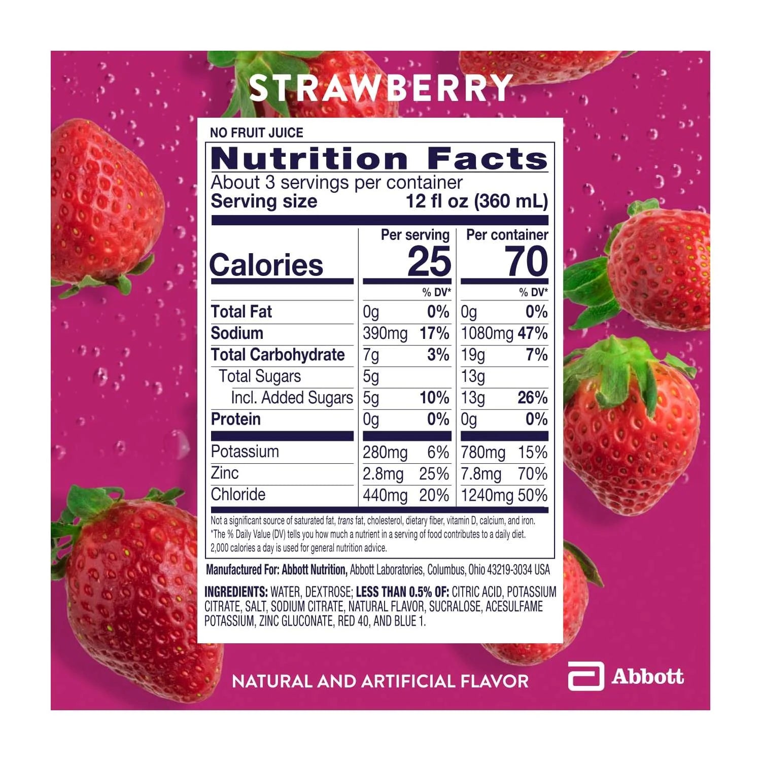 (2 Pack)  Electrolyte Drink, Strawberry, 1 Liter