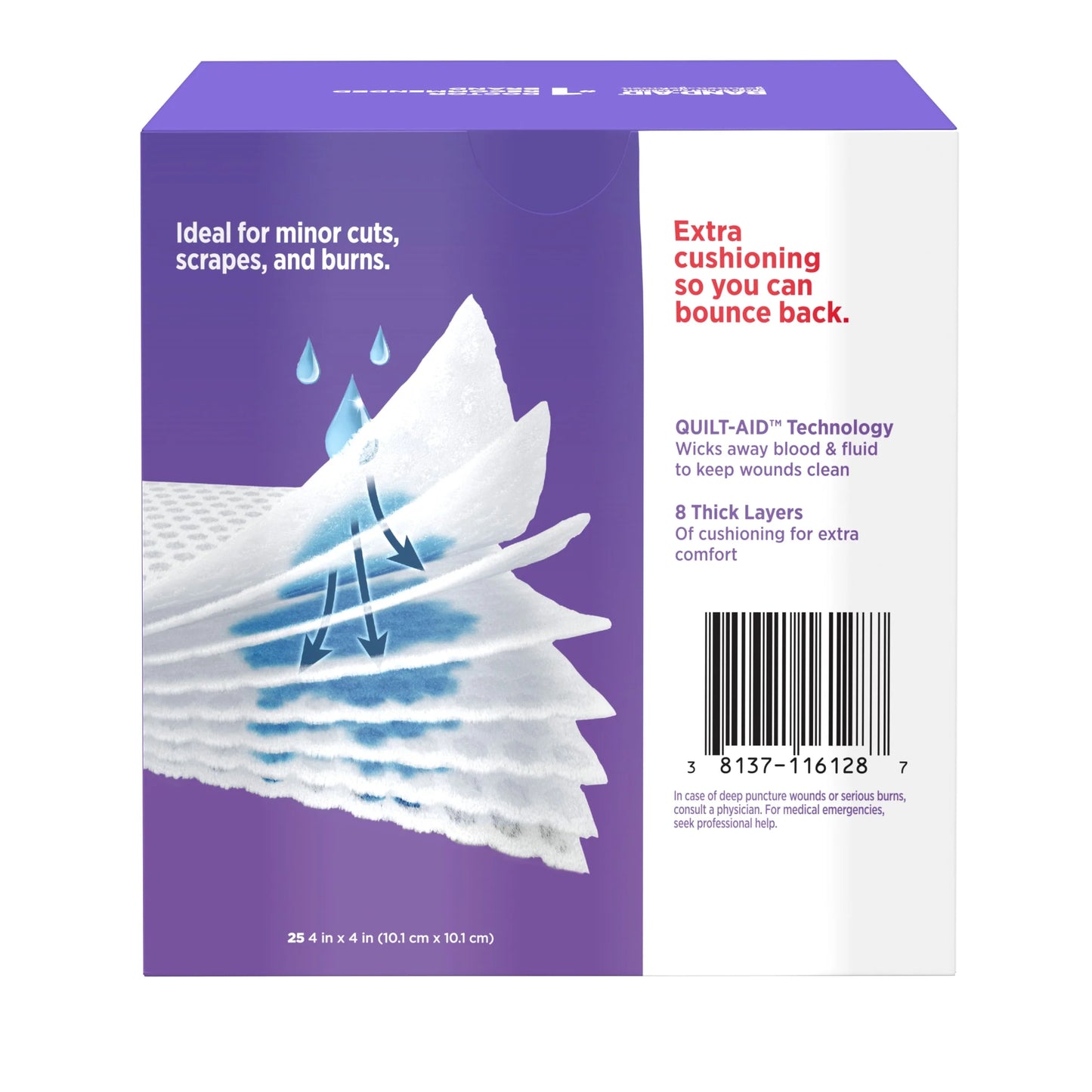 Brand Large Cushion Care Thick Gauze Pads, 4 in X 4 In, 25 Count