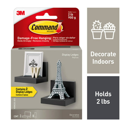 Display Ledges, Holds 2 Lbs, Slate, 2 Wall Display Ledges and 8  Strips