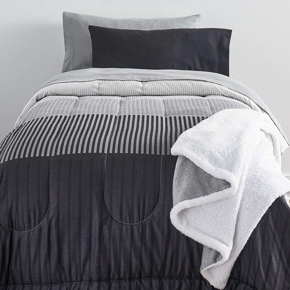 Preferred Dorm Essentials 23-Piece Twin XL Value Pack | Comforter, Sheet Set, Mattress Pad, Topper, Towels, Organization, and Storage | Preston Black and Gray | Graphic Black, Gray, and White