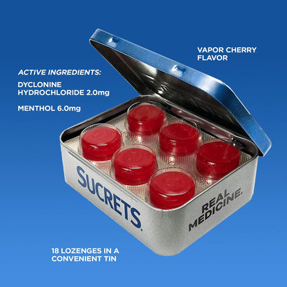 Sore Throat & Cough Lozenges, Vapor Cherry Flavor, 18 Count