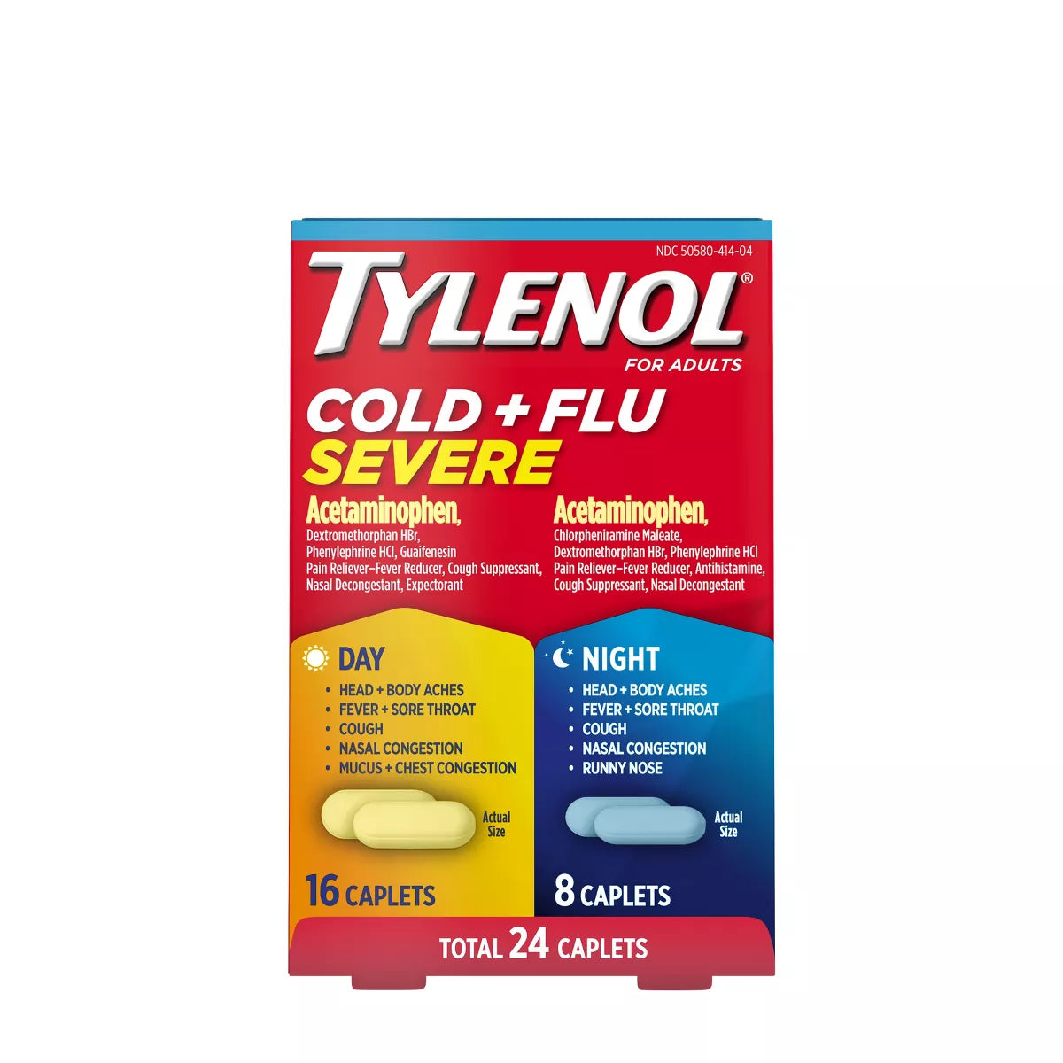 Tylenol Cold+Flu Severe Day/Night Caplets - Acetaminophen - 24Ct: 325Mg Strength