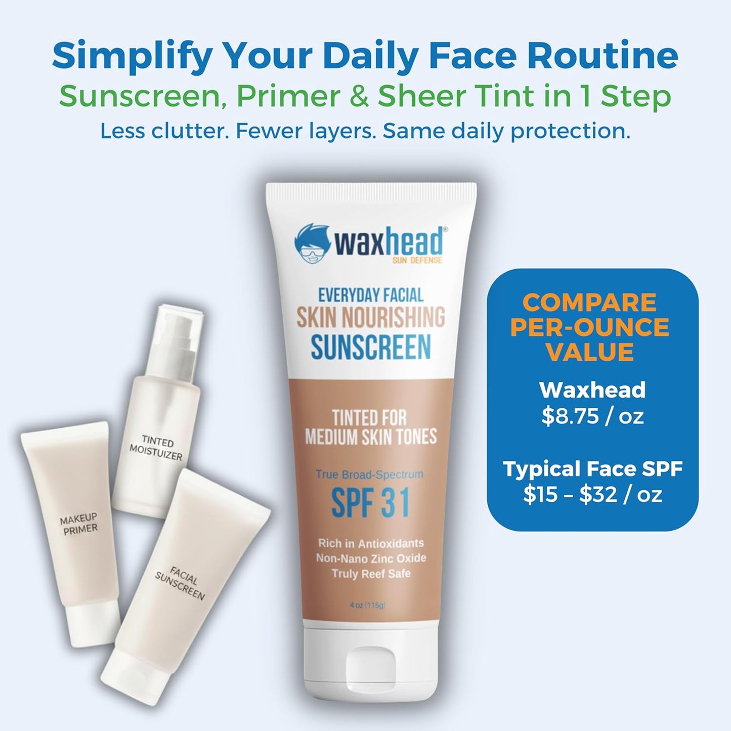 Waxhead Tinted Sunscreen for Face Sunscreen, Zinc Oxide Sunscreen, Sunblock, Zinc Sunscreen, Sun Block, Organic Sunscreen