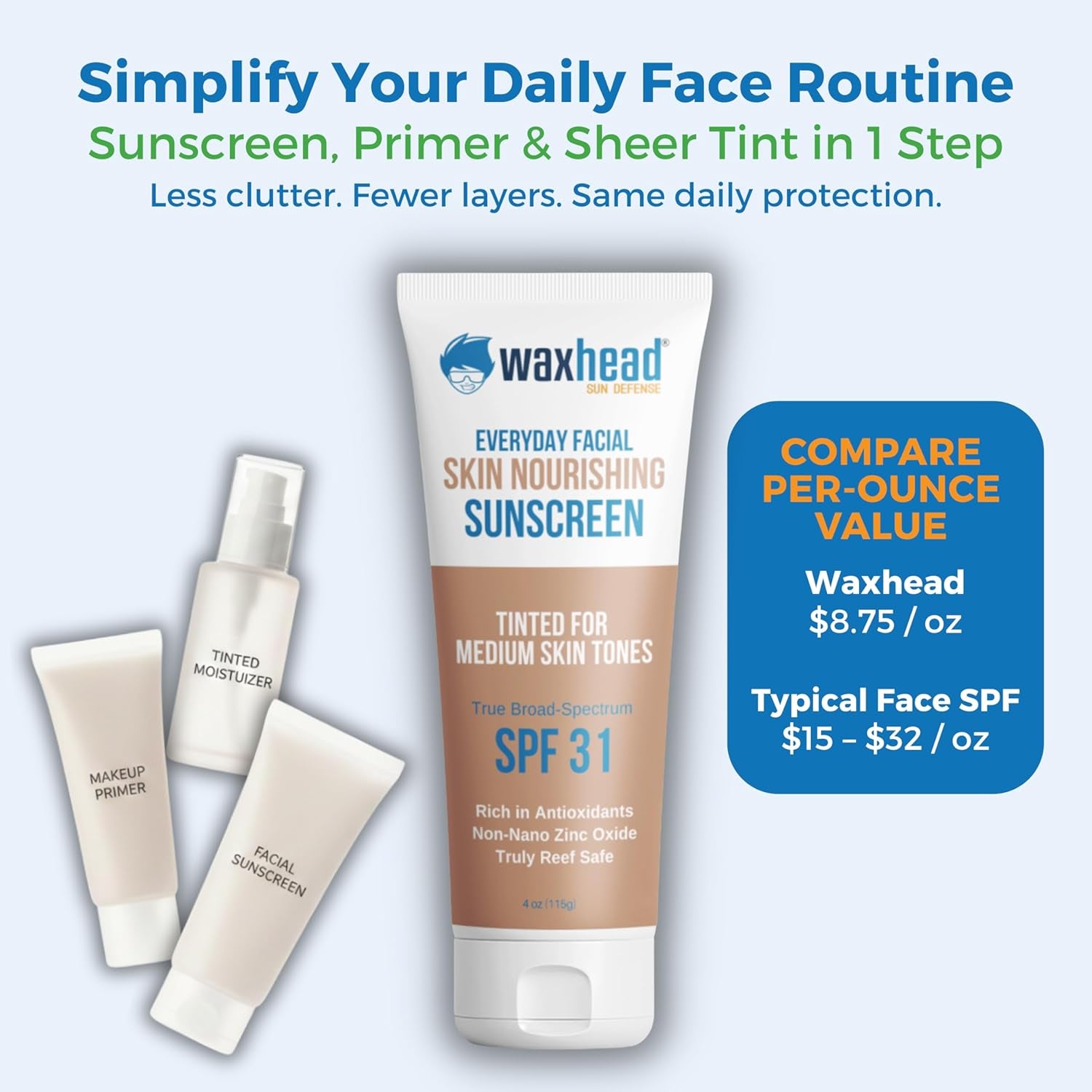 Waxhead Tinted Sunscreen for Face Sunscreen, Zinc Oxide Sunscreen, Sunblock, Zinc Sunscreen, Sun Block, Organic Sunscreen