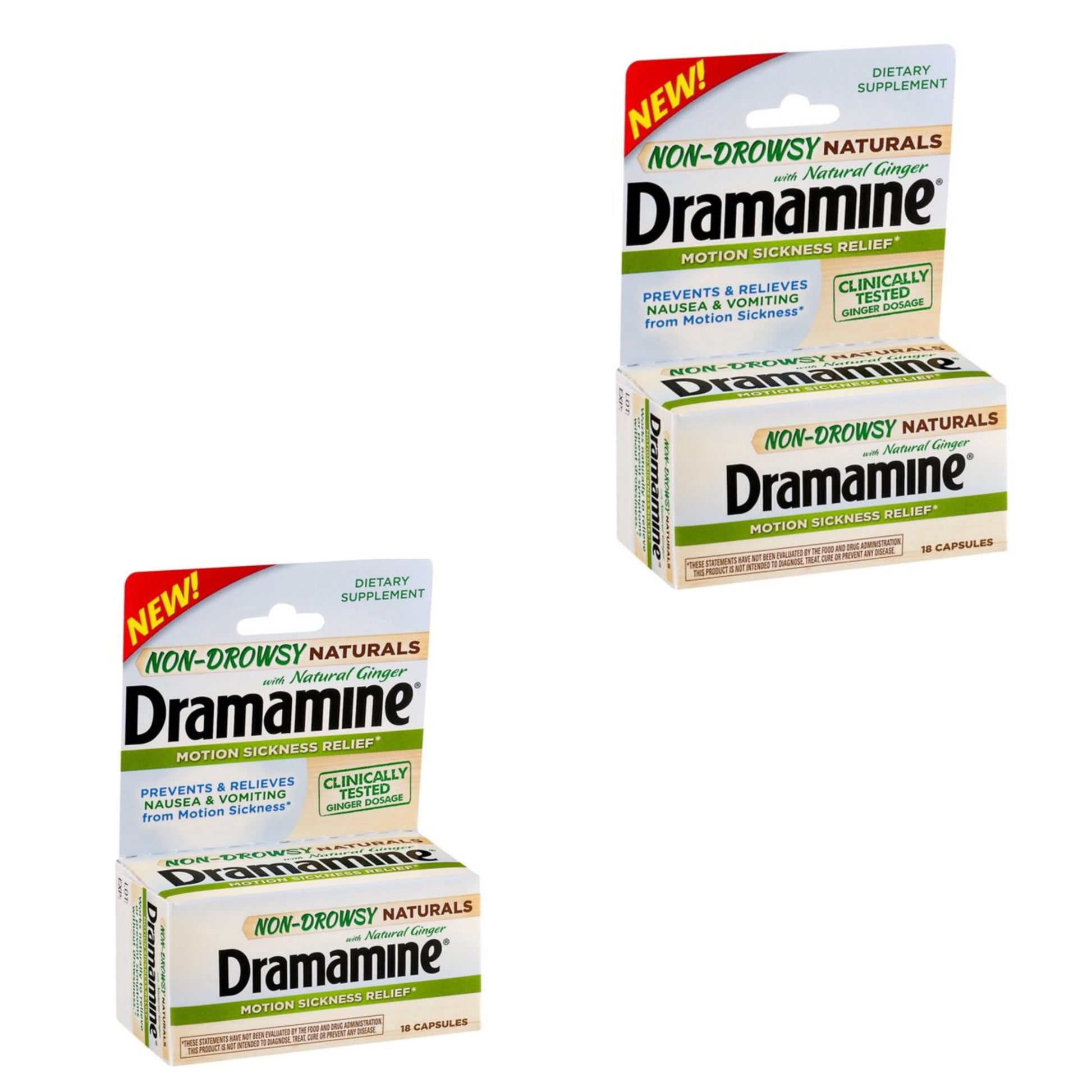 2 Pack  Non-Drowsy Naturals with Natural Ginger 18 Capsules Each