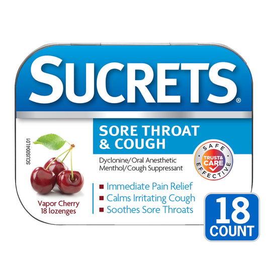 Sore Throat & Cough Lozenges, Vapor Cherry Flavor, 18 Count