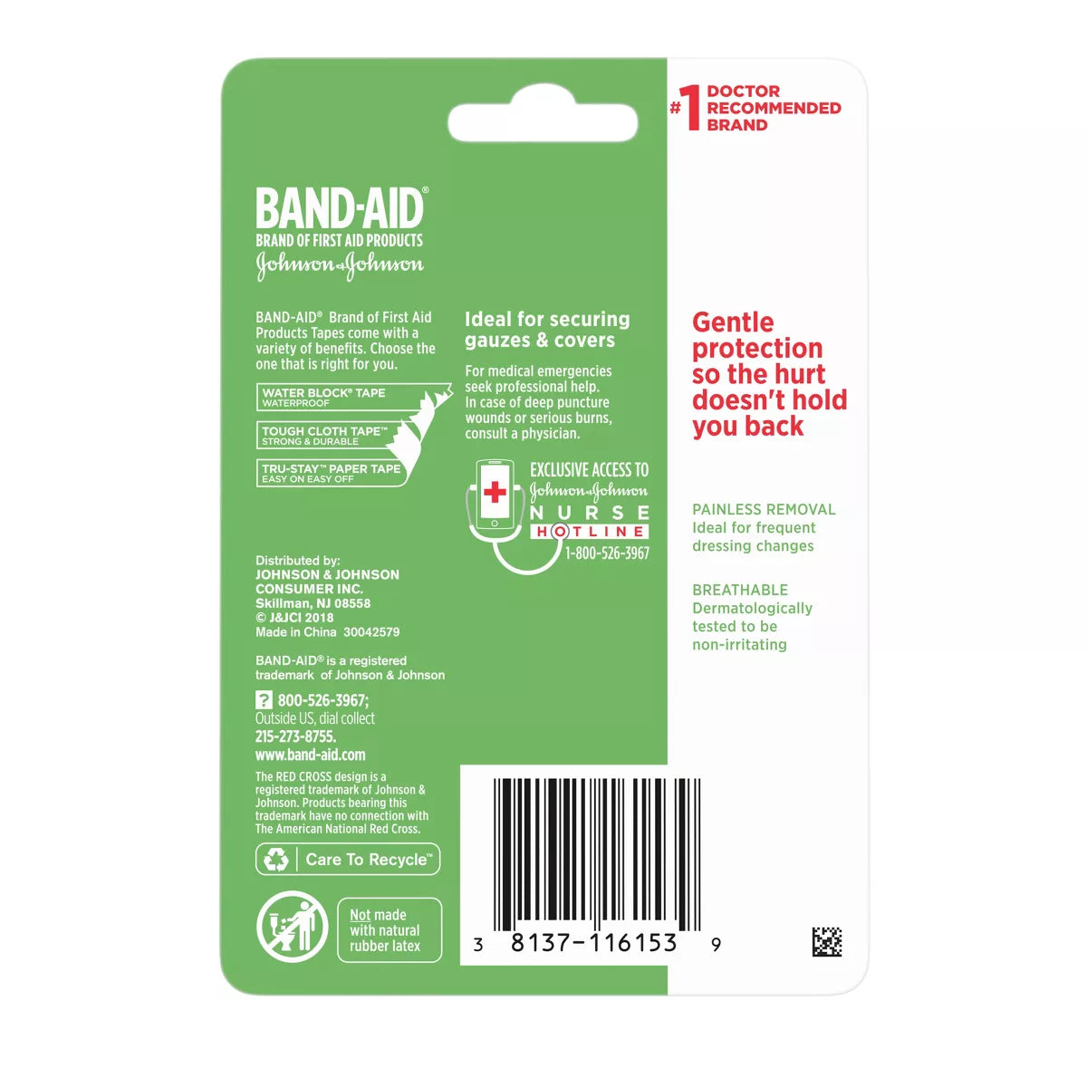 Johnson & Johnson Band-Aid Brand First Aid Hurt-Free Medical Paper Tape - 1In X 10 Yd