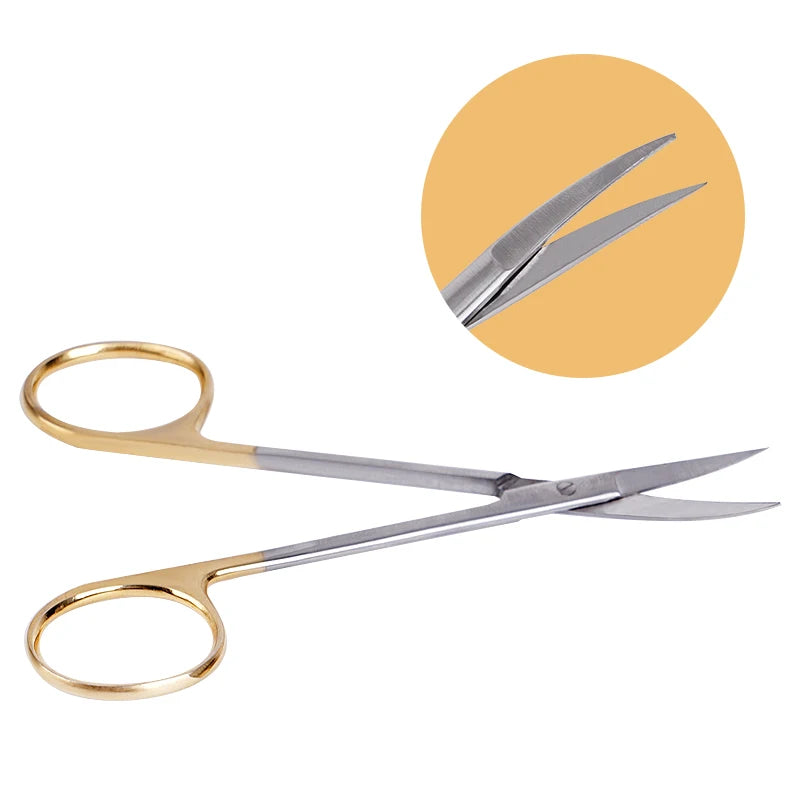 Dental Stainless Steel Medical Surgical Scissors Straight / Curved Tip Gold Plated Handle Animal Vet Scissors Haircut Scissors