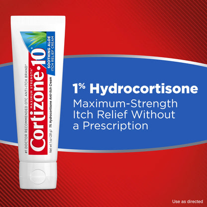 Cortizone-10 Maximum Strength Soothing Aloe Itch Relief Cream, 1% Hydrocortisone, Fast-Acting, Anti-Itch Cream for Bug Bites, Rash, Eczema, Psoriasis, Poison Ivy, Oak, Sumac & More, 1 Oz
