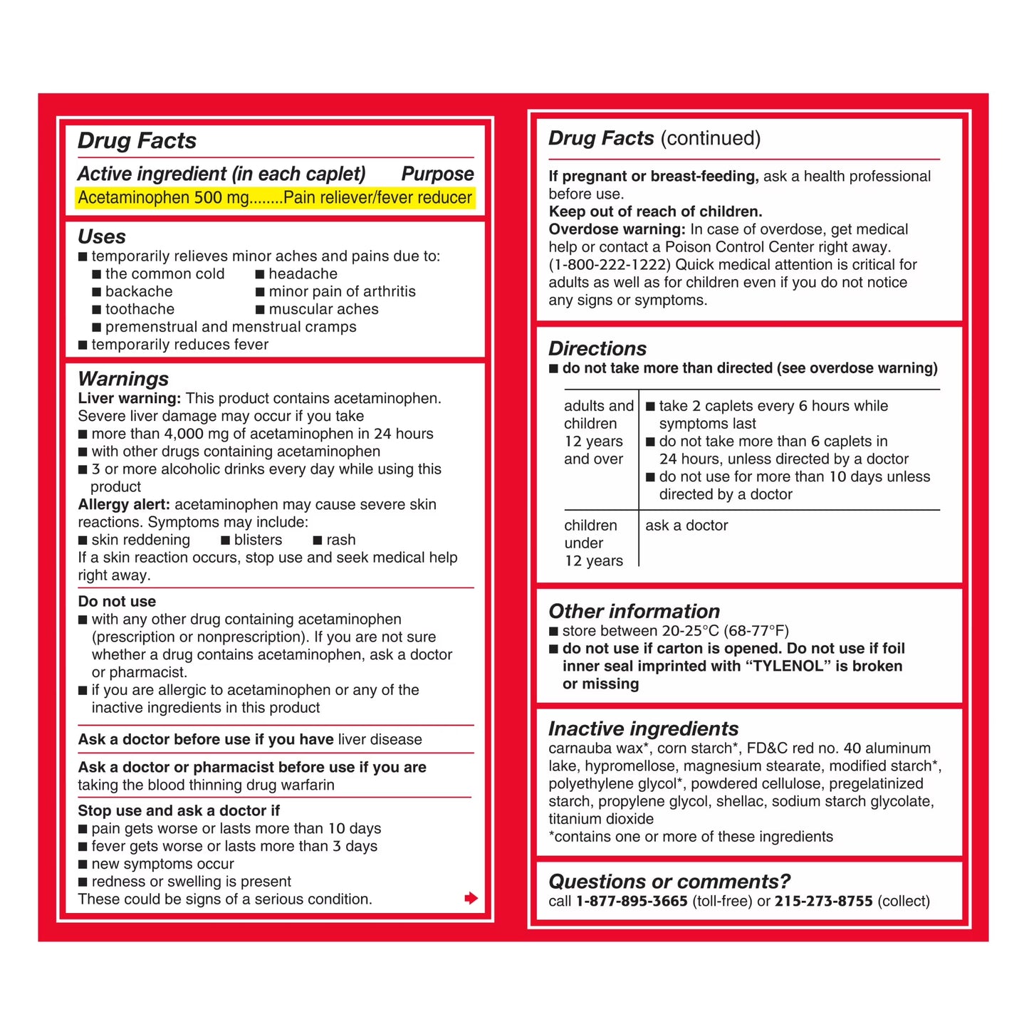 Extra Strength Caplets, Fast, Strong Pain Relief, Acetaminophen 500 Mg, 100 Count
