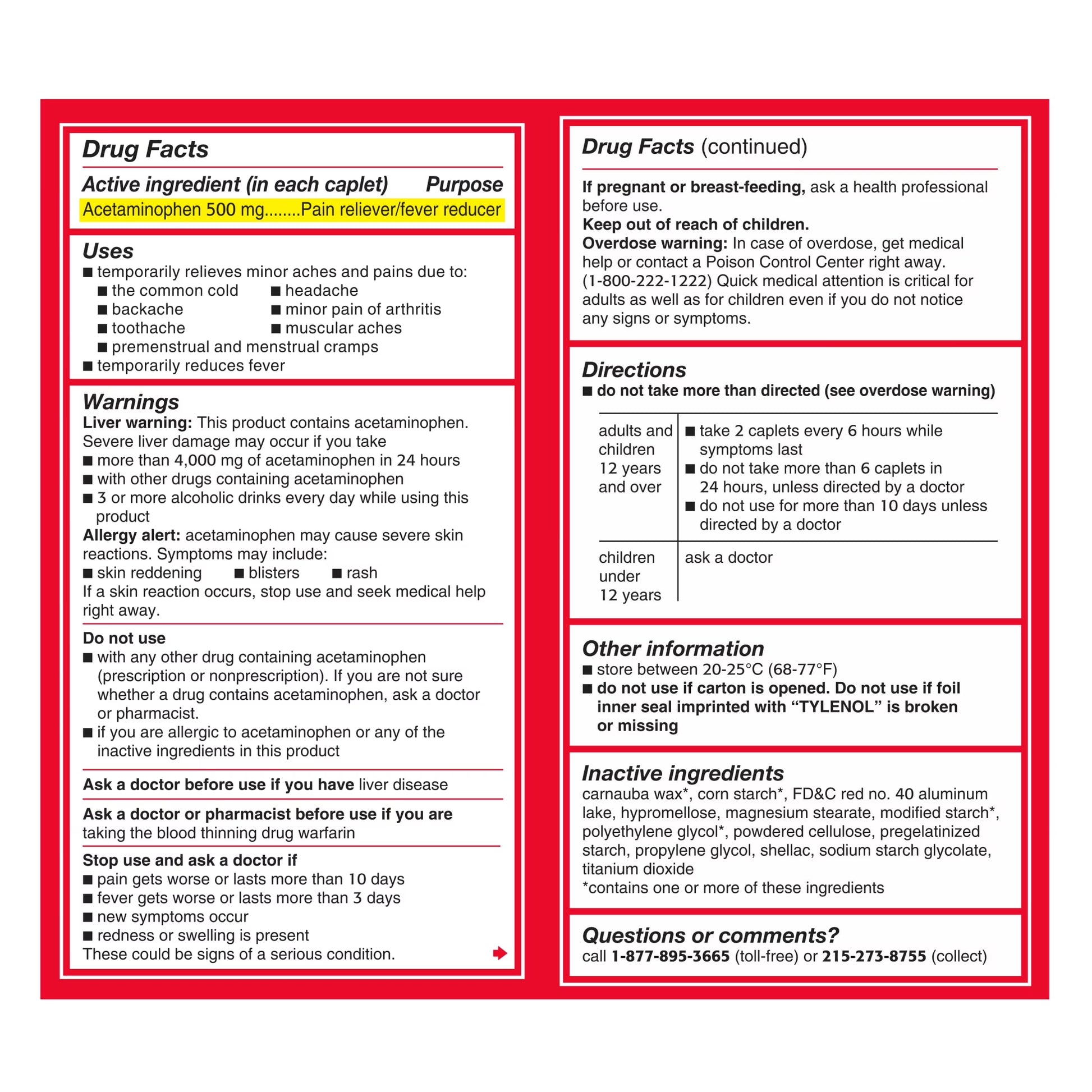 Extra Strength Caplets, Fast, Strong Pain Relief, Acetaminophen 500 Mg, 100 Count