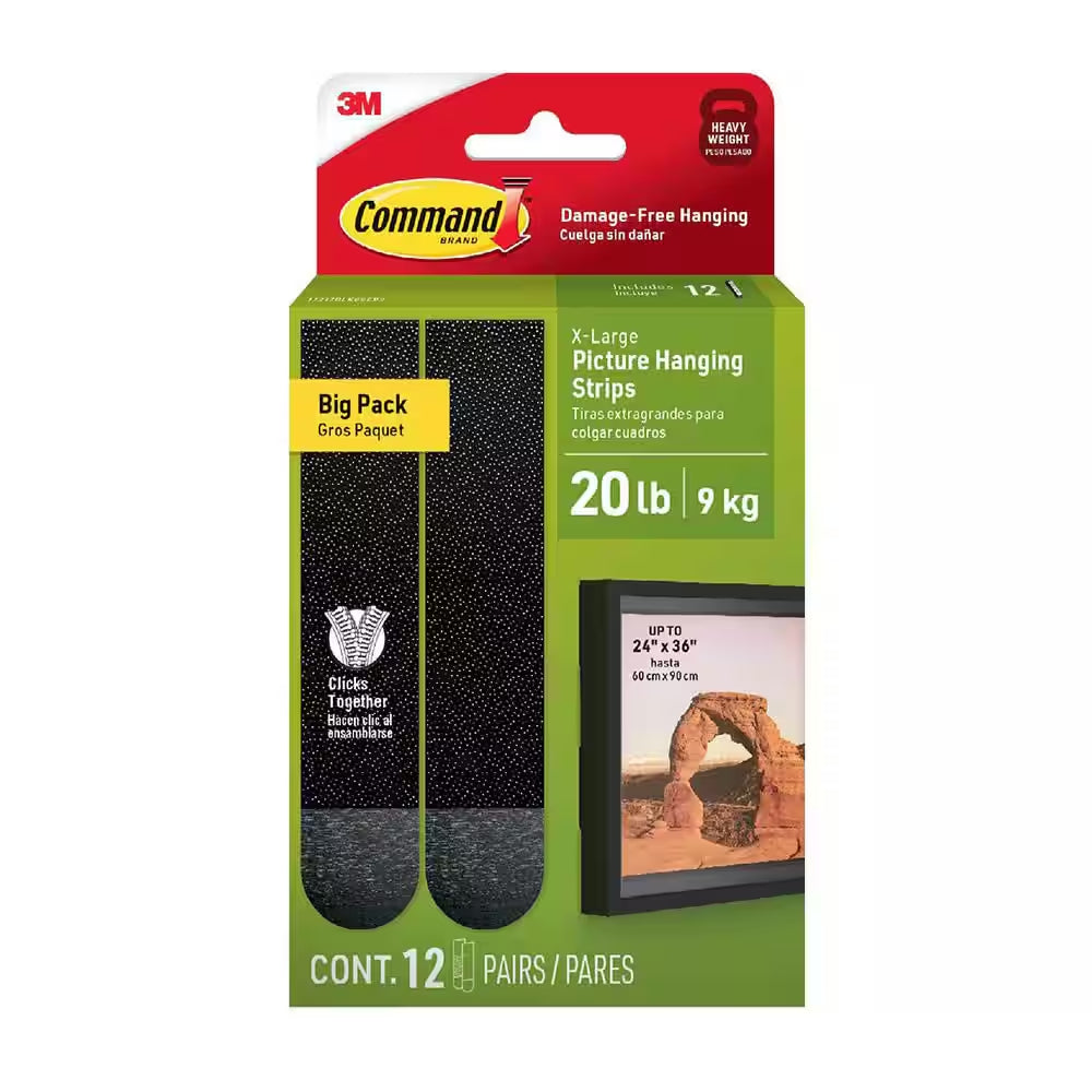 20 lb. Black Picture Hanging Strips - 12 Pairs