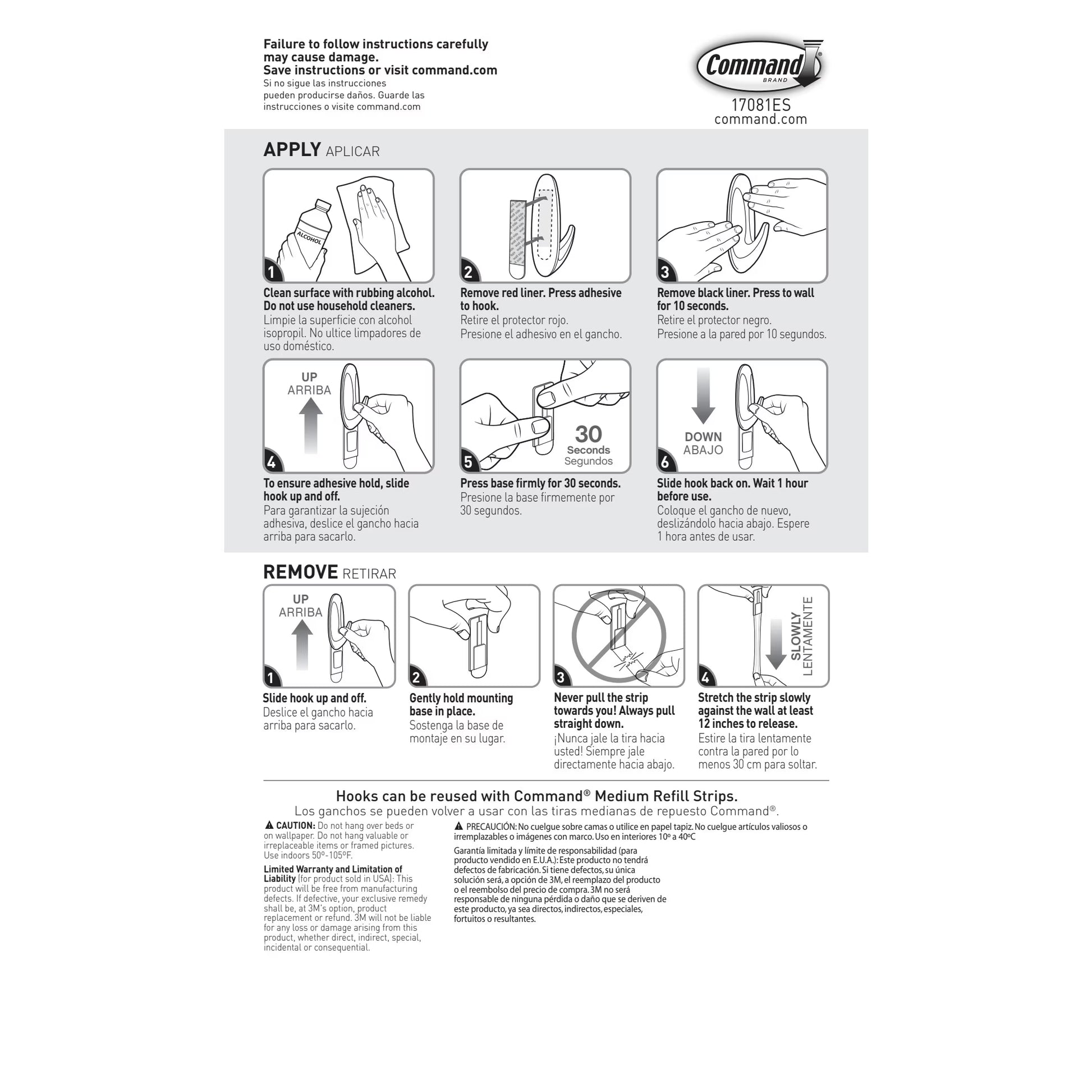 Medium Designer Hooks, White, 8 Wall Hooks, Damage-Free Hanging