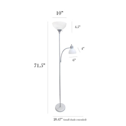 71.5-Inch Silver Floor Lamp with Integrated Reading Light