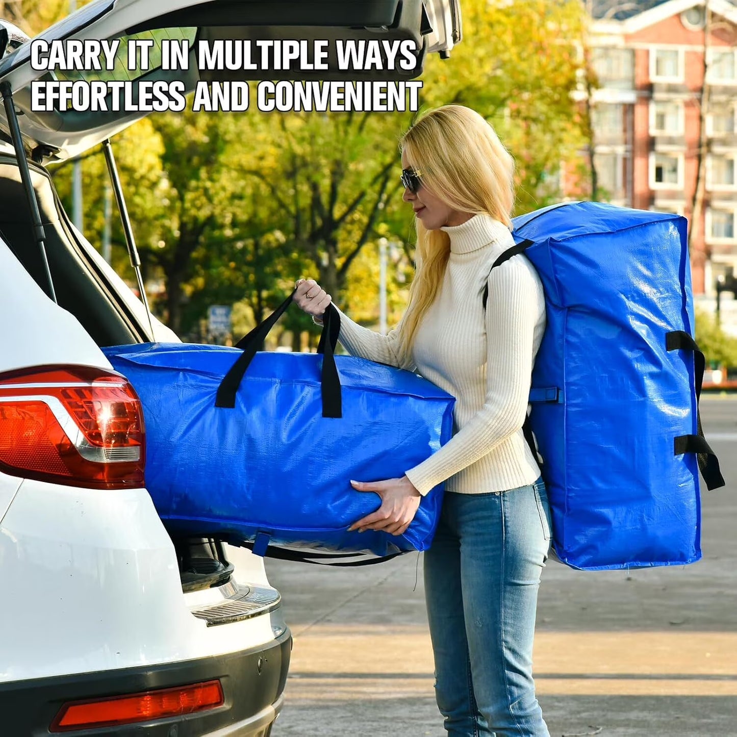 Siloon Heavy Duty Moving Bags, Extra Large, Sturdy Handles & Backpack Straps, 35-Lb Capacity, Blue, 4 Pack