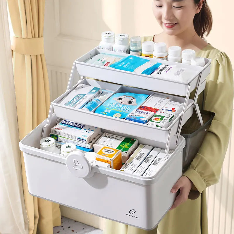 Large Capacity Pill Organizer for Home Medicine Storage 3 Layer Classification Family Emergency Pharmacy Storage Container Box