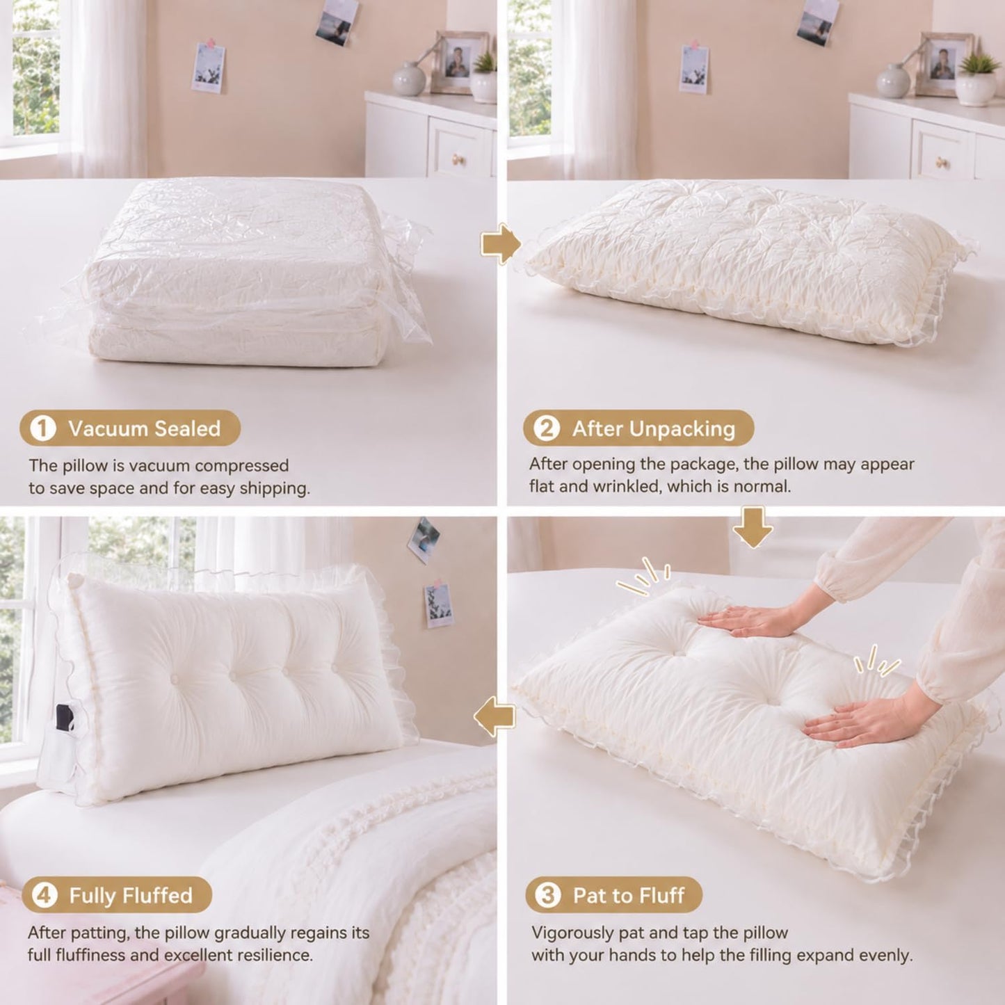 39 in Ruffle Wedge Headboard Pillow for Dorm Twin XL College Bed Reading Bolster Dorm Velvet Triangular Bed Backrest Wedge Pillow Cushion for College Reading Support(White)