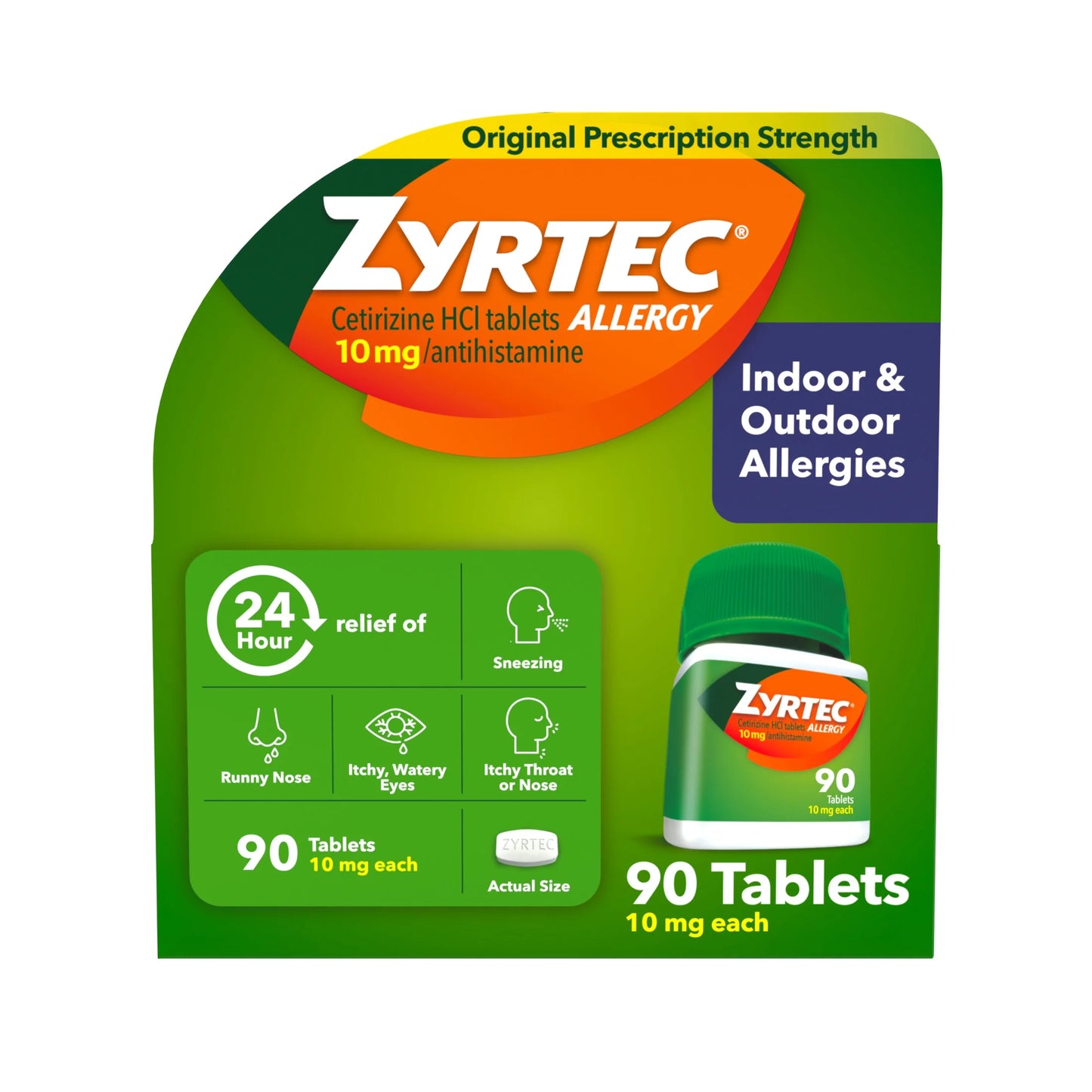 24 Hour Allergy Relief Tablets with 10 Mg Cetirizine Hcl, 90 Count