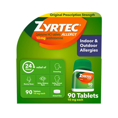 24 Hour Allergy Relief Tablets with 10 Mg Cetirizine Hcl, 90 Count