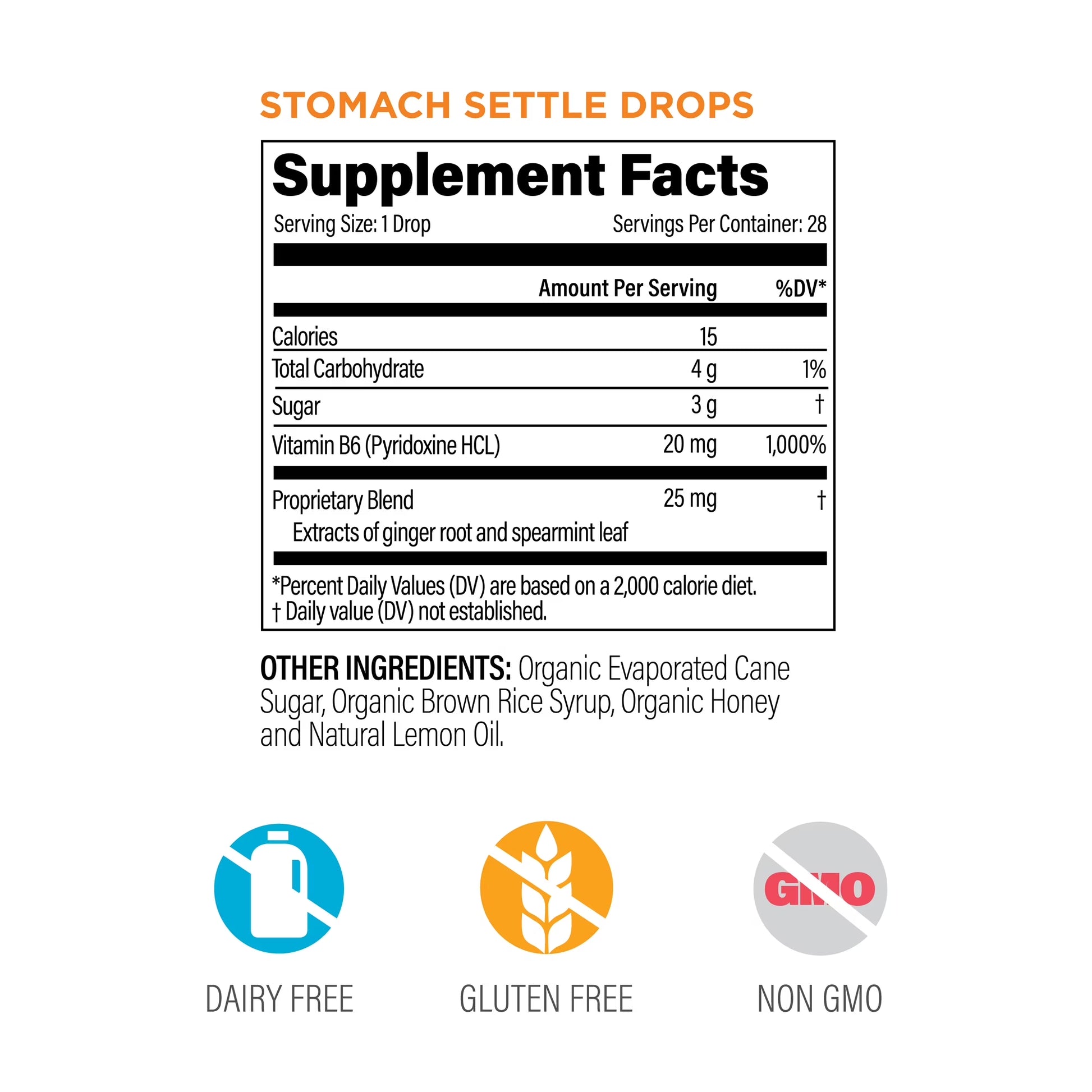 Stomach Settle Nausea Relief Drops, Lemon Ginger Honey, 28 Count