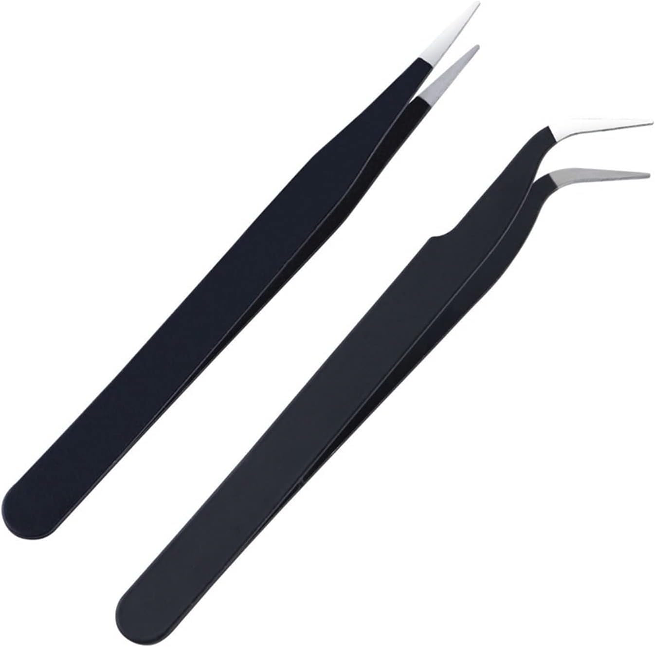 Tweezers 1Pc Lash Tweezers Set False Eyelash Extension Clip Pliers Eyebrow Tweezers for Hair Nail Art Soldering Lash Tongs Makeup Tools (Color : Black01) Tweezers (Color : Black01)