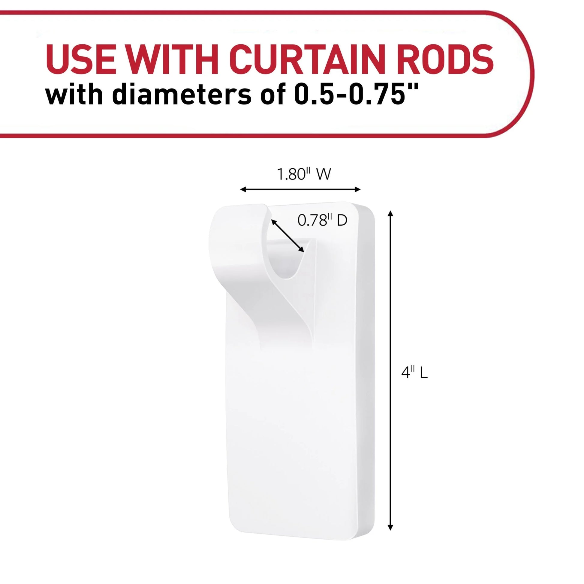 White Curtain Rod Hooks with Adhesive Strips - Set of 2 Hooks and 4 Strips