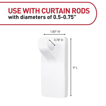 White Curtain Rod Hooks with Adhesive Strips - Set of 2 Hooks and 4 Strips