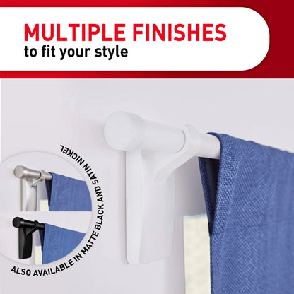 White Curtain Rod Hooks with Adhesive Strips - Set of 2 Hooks and 4 Strips