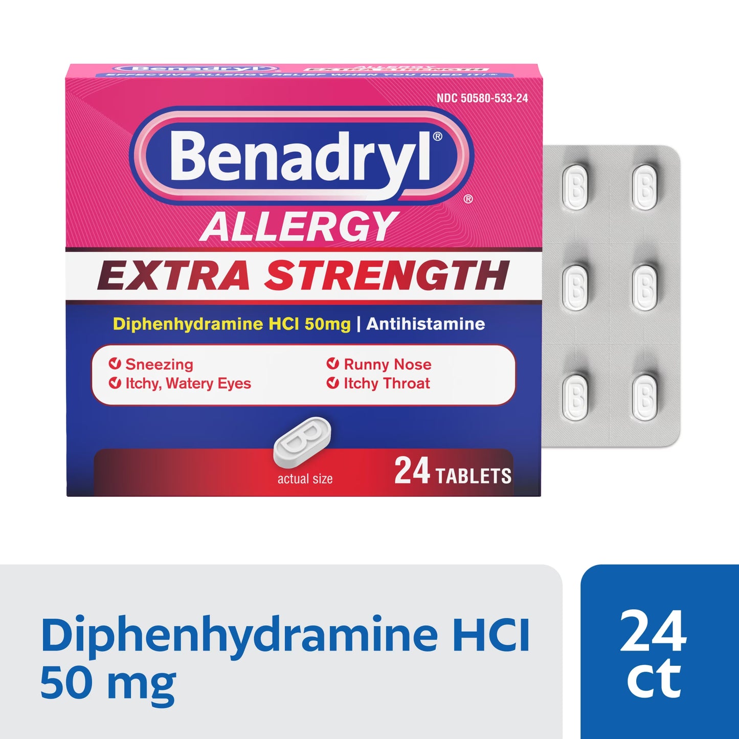 Extra Strength Relief Allergy Tablets, 50 Mg Diphenhydramine Hcl, 24 Count