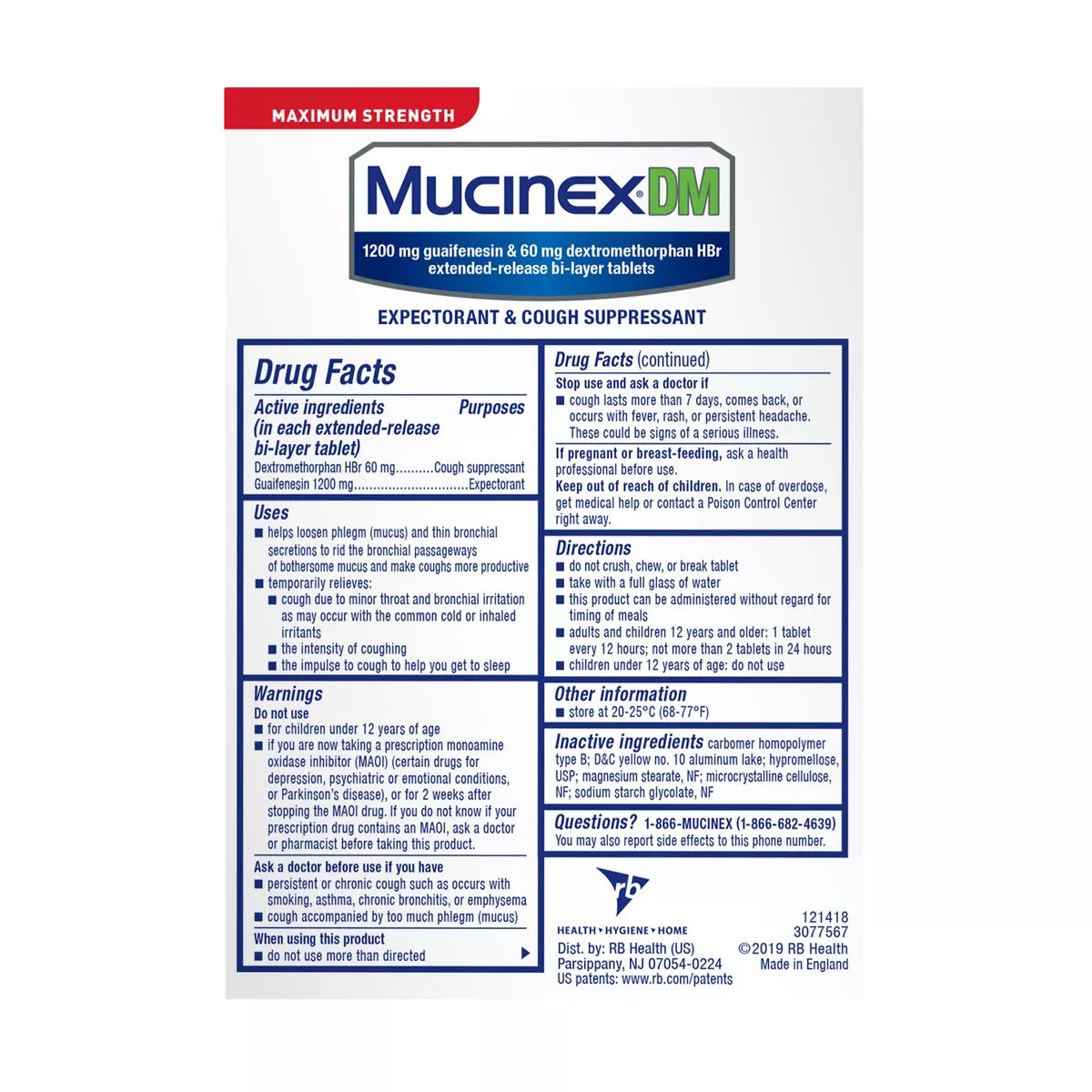 Mucinex DM Max Strength 12 Hour Cough Medicine - Tablets