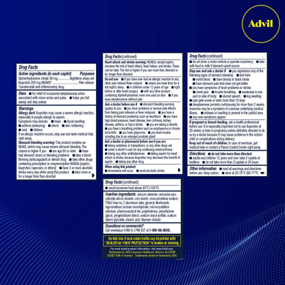PM Sleep Aid Pain Relievers, Ibuprofen, Diphenhydramine, Coated Caplet, 20 Count