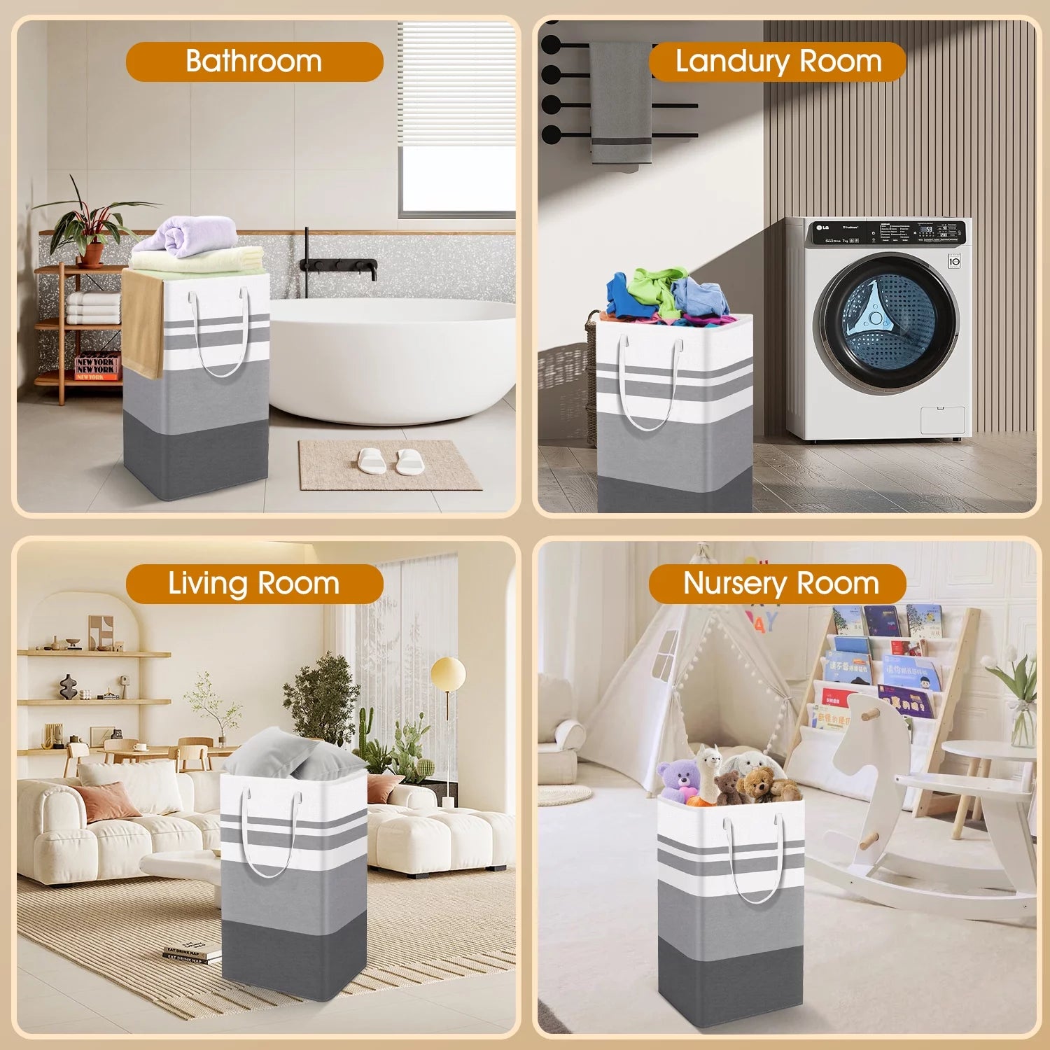 75L Large Freestanding Laundry Hamper - 2 Pack, Collapsible Waterproof Clothes Organizer with Handles for Convenient Storage