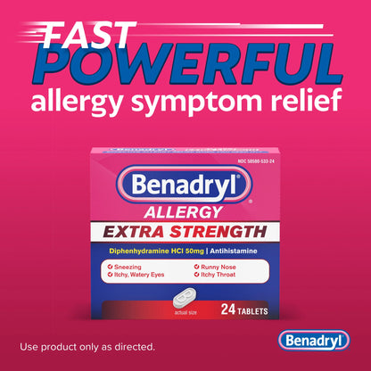 Extra Strength Relief Allergy Tablets, 50 Mg Diphenhydramine Hcl, 24 Count
